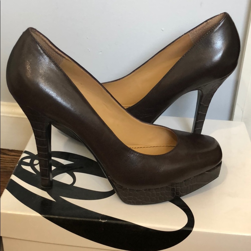 Nine West Brown Platform Pumps.